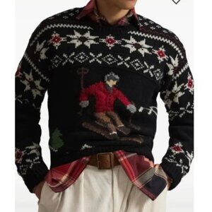 Polo Ralph Lauren NWT Skier Graphic Crew Neck 100% Wool Sweater size M